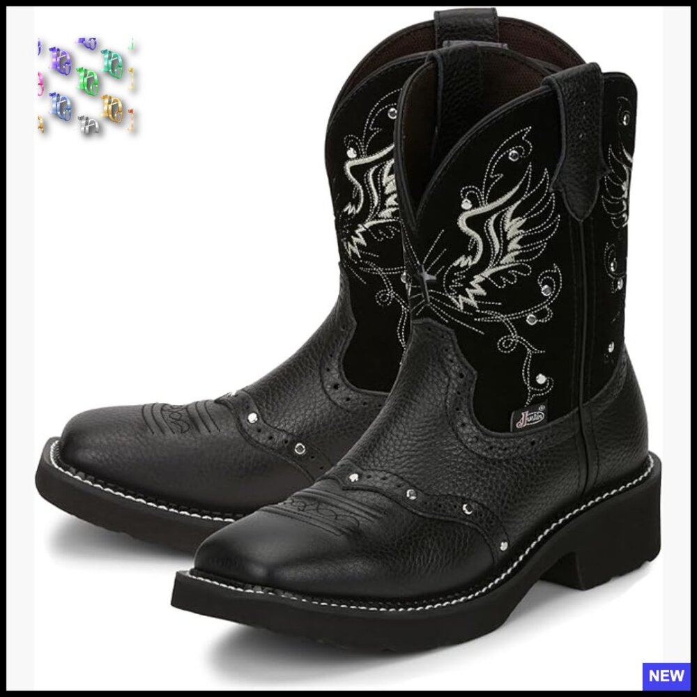 Cowgirl Boots Square Toe Leather Mid-Calf Western Pull-On Comfort J-Flex